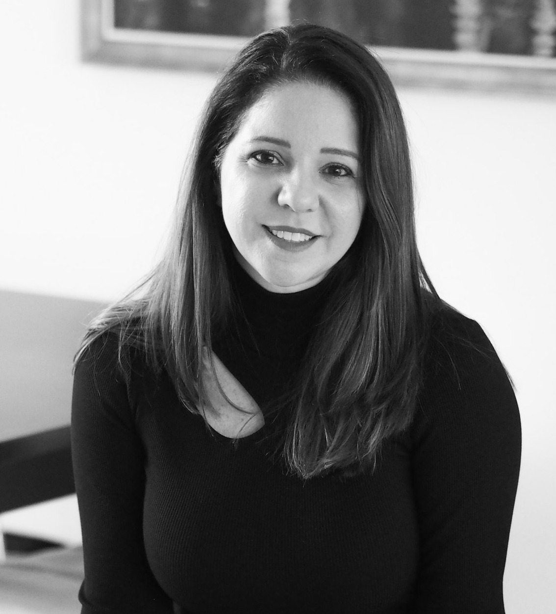 Black and white portrait photograph of Cecile Umaña